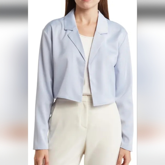 WAYF Bue Navy Women's Notch Lapel Crop Blazer Size S - Picture 1 of 5